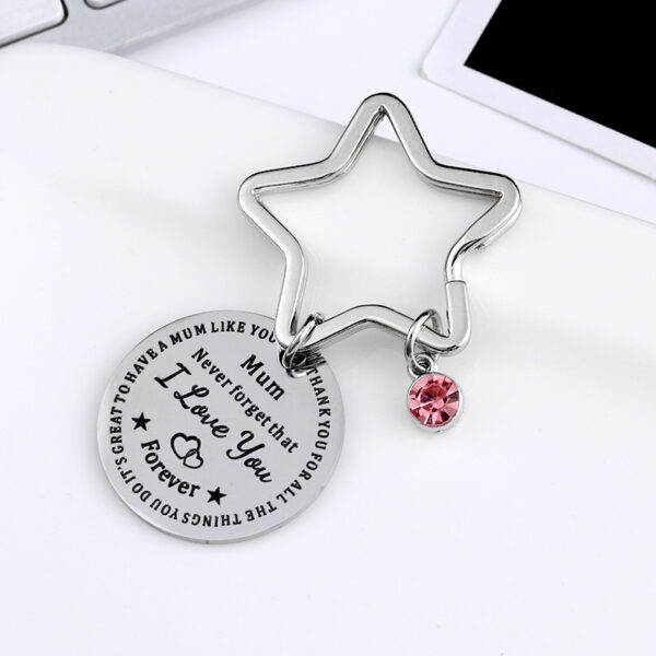 oly-977cd85f308fc0687e7ecb45ab63fbb6 Wholesale jewelry Never forget that pink diamond pentagonal key chain lettering key chain