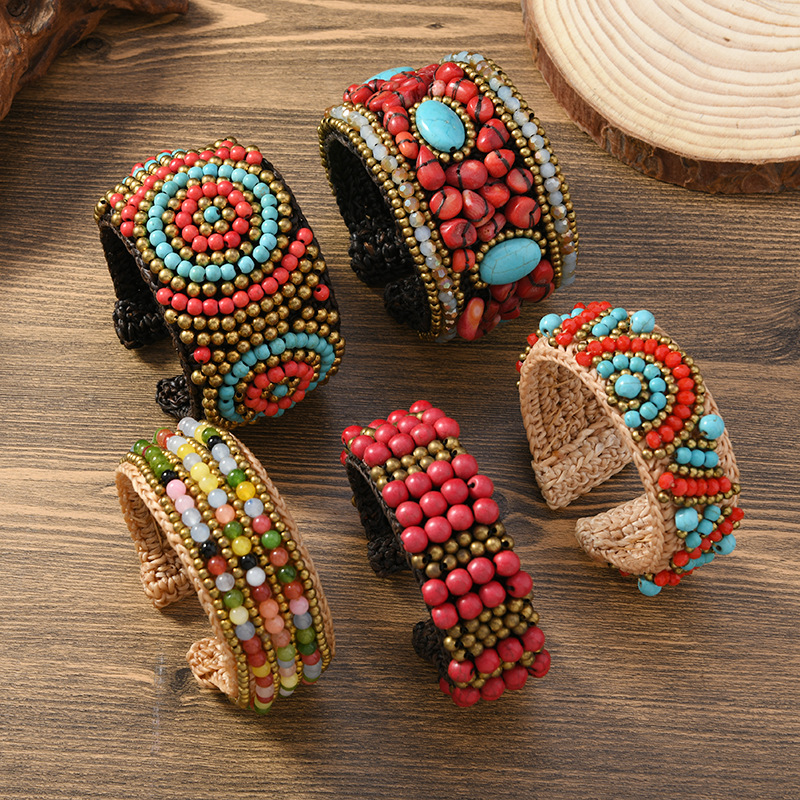 Wholesale Heavy Woven Ethnic Style Natural Stone Bracelet Bohemian Retro Exoticism Women's Personalized Xizang Bracelet Accessories