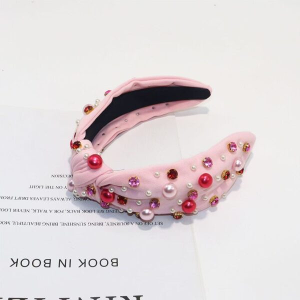 Wholesale  Diamond-encrusted Valentine's Day Hair Hoop Women's Fashionable Elegant Wide-brimmed Knot Pearl Headband  All-match Hair Accessories