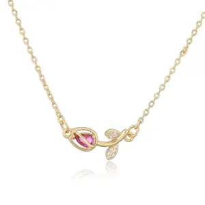 Gold Rose Red Diamond Tulip Necklace 1