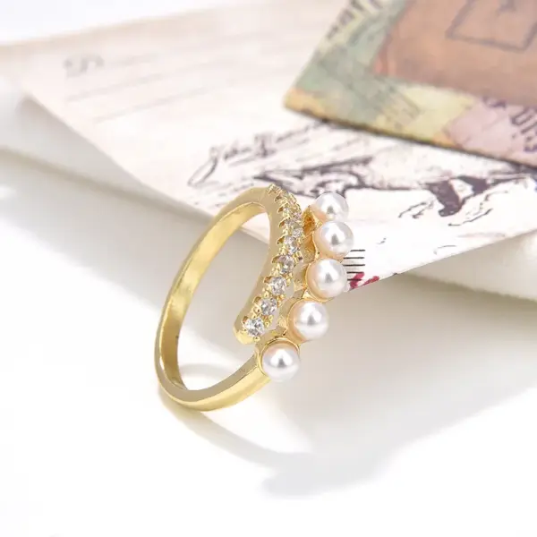 Wholesale Copper Plating 18K Color Retaining Glossy Zircon Imitation Pearl Open Ring