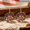 Wholesale Retro Rose Print Drop Earrings In White & Red Acrylic With 304 Stainless Steel Ear Pins For Women