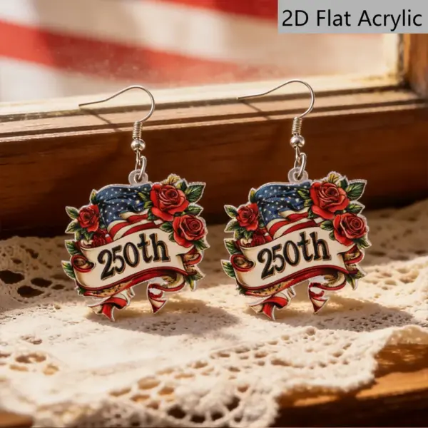 Wholesale Retro Rose Print Drop Earrings In White & Red Acrylic With 304 Stainless Steel Ear Pins For Women