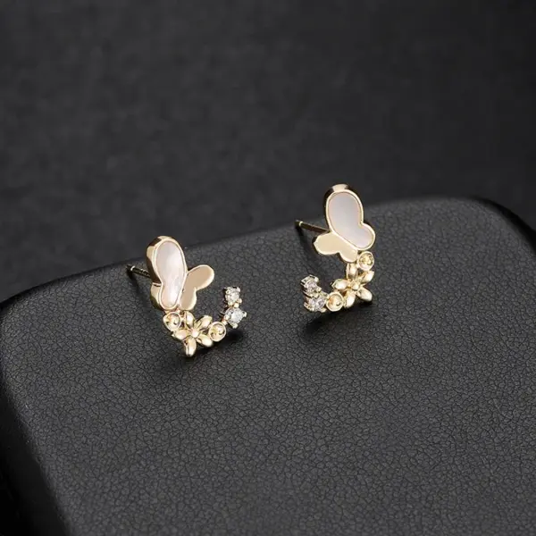 Wholesale Geometric Stud Earrings With 925 Sterling Silver Posts, Copper Base Electroplated And 14K Real Gold Plated Featuring Zircon Inlay