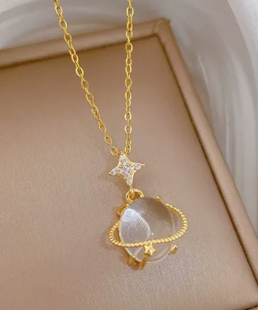 Wholesale Ice Cream Necklace For Sibling Suit, Waterproof 304 Stainless Steel With 14K Gold Plated UV Coating And Artificial Gemstones