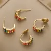 Wholesale Colorful Zircon Earrings Luxury Niche Design High-End Feelings Mosquito Coil Tray No Piercing Rainbow Clip C-Shape Women's Earrings