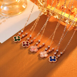 Wholesale Copper alloy pink four-leaf clover necklace, clavicle chain, choker