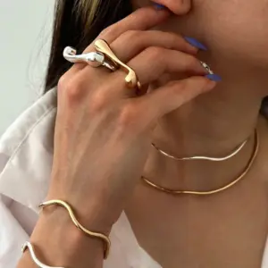 Wholesale Real Gold Plated 304 Stainless Steel PVD Coated Water Droplets Waterproof Non Tarnish Plating Vacation Simple Style IG Style Open Rings For Women's