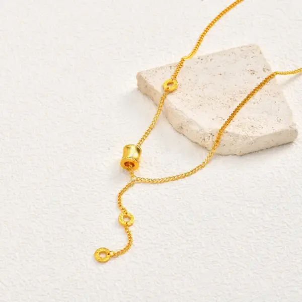 Wholesale Women's Jewelry Copper Material Geometric Design Cylinder Pendant Gold-Plated Imitation Gold Water-Plated Y-Shaped Necklace Gold