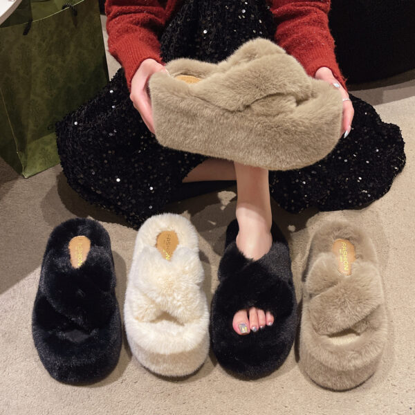 oly-982ceb00e86d6b97748c7002d3a5de82 Wholesale Thick bottom round head cross Mao Mao women's slippers warm indoor fashion thickened cotton slippers