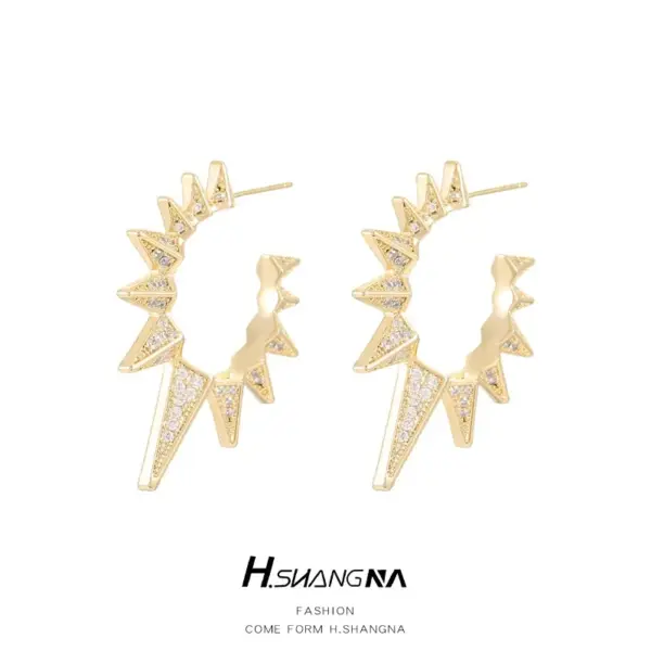 Wholesale Rhombus Earrings For Women Featuring 925 Sterling Silver Ear Pins, Copper Base With Electroplated Gold And Zircon Inlay