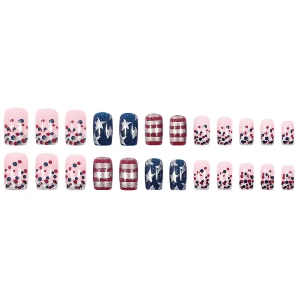 Wholesale Detachable American Flag Design Nail Stickers Striped Wearable Fake Nails Triangle French Style