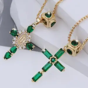 Wholesale 1 Pcs Green Series Cross Creative Pendant Copper Plating 18K Gold Inlaid Cubic Zirconia Necklace With Piercing Love Heart Dot Accessories Removable Wear Simple Fashion For Men Women Daily Wear