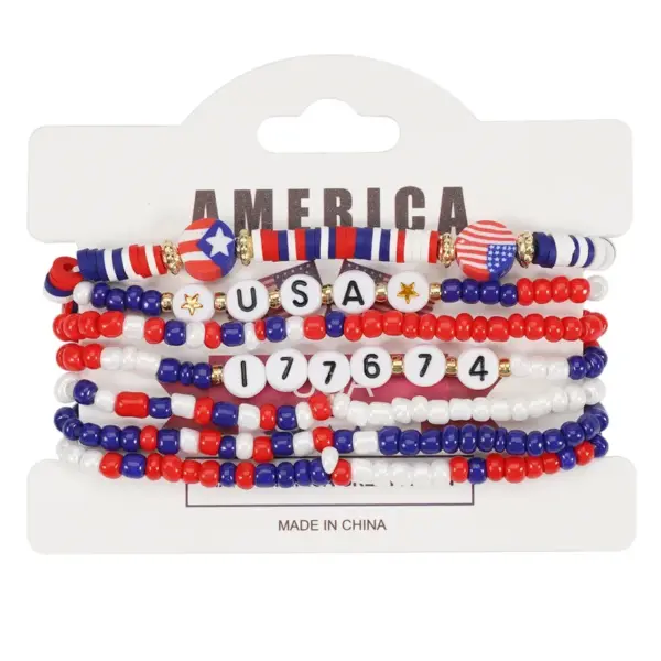 Wholesale Independence Day American Flag Bracelet Beads Handmade Jewelry Unisex Geometric Design Novelty Accessories