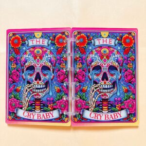 A748-tarot card notebook-crying face (with inner pages and buckles)