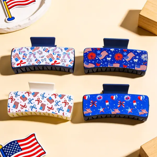 Wholesale National Flag Hair Claw For Women In White PU Leather, Perfect Hairpin Accessory For Independence Day