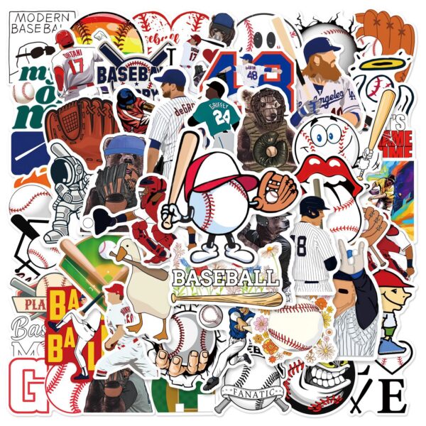 oly-98668fe2d9cf995da8bab306983f97cd Wholesale 50 pieces Baseball graffiti stickers luggage guitar skateboard helmet flat water cup waterproof no glue stickers