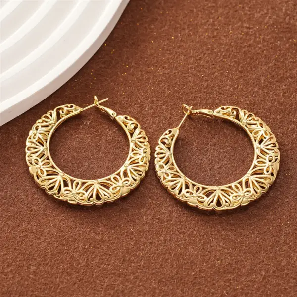 Wholesale Three-dimensional Geometric Earrings For Women In Copper With KC Golden Water Plating And 0.03µm Thick Coating