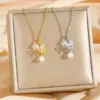 Wholesale Fashion Vacuum Electroplated Imitation Gold Pearl Butterfly Inlaid Titanium Steel Necklace For Women Simple Heart-shaped Collarbone Chain Jewelry Elegant Quality
