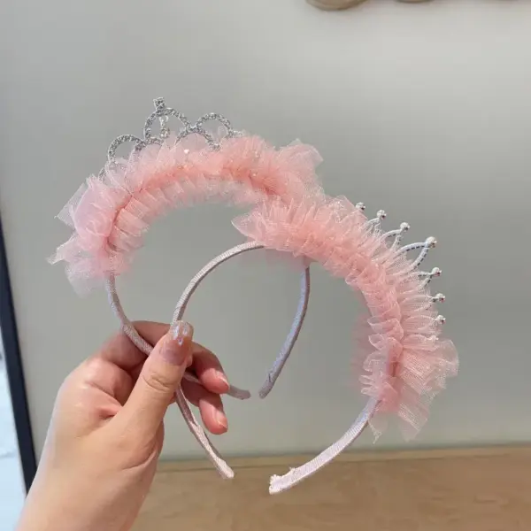 Wholesale Children's Crown Headband Quality Rhinestone Mesh Headband Girls' Birthday Accessories Tulle Dress Princess Hair Clip Headwear Lace Bow