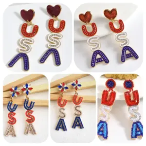 Wholesale 1 Pair IG Style Retro Classic Style Letter Inlay Alloy Seed Bead Drop Earrings