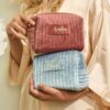 Wholesale In stock large capacity velvet cosmetic bag Plaid multi-function wash bag skin-friendly material skin care storage bag