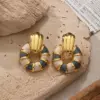 Wholesale Elegant Shell Shaped Enamel Drip Oil Non-Fading Earrings For Women Fashionable Luxury Stainless Steel Jewelry