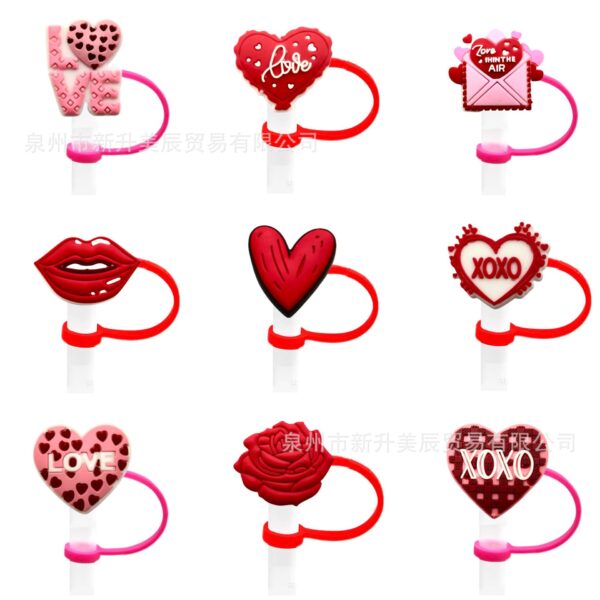 Wholesale Valentine's Day Straw Cover Straw Cap Silicone Dust Plug Party Creative Personalized Straw Decoration