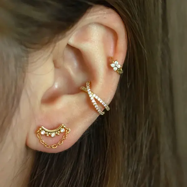 Wholesale 1 Piece Ear Cartilage Rings & Studs Sweet Simple Style Geometric Flower 316L Stainless Steel Copper Waterproof Non Tarnish Surgical Steel Zircon