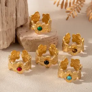 Wholesale Jewelry IG Style Retro French Style Flower 304 Stainless Steel Open Rings