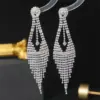 Wholesale Elegant Long Rhinestone Earrings With Tassels, Geometric Design For Women, Bridal Wedding Silver-Plated Water Drop Earrings