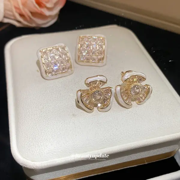Wholesale Flowers Enamel Stud Earrings For Women With Copper And Zircon Inlay, Featuring 304 Stainless Steel Ear Pins