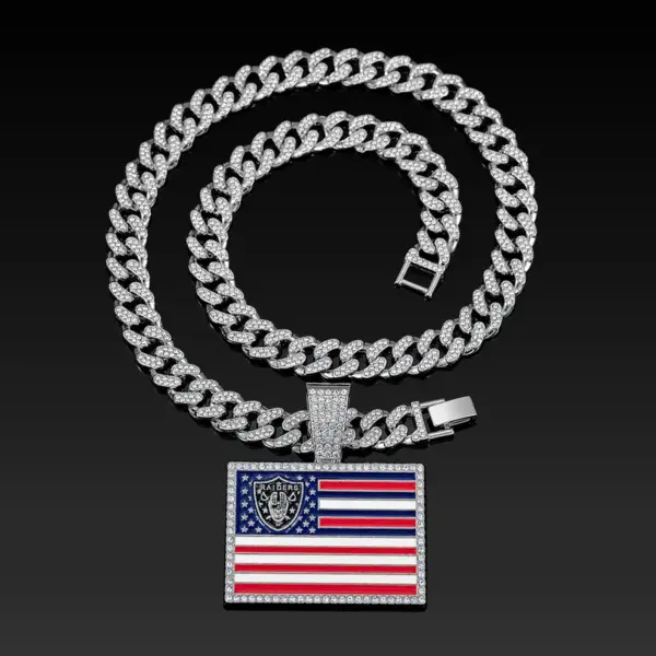 Wholesale Hip-Hop Necklace Featuring American Flag Pattern In Gold And Silver Colors