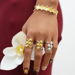 Wholesale 304 Stainless Steel 18K Gold Plated Women's Geometric Ball Open Ring Women's Jewelry Accessories, Holiday Gift, Gift For Her