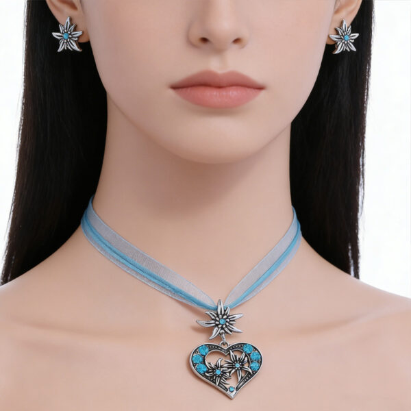 Wholesale Alloy Heart-Shaped Diamond Necklace, Edelweiss Alloy Set Pendant Jewelry