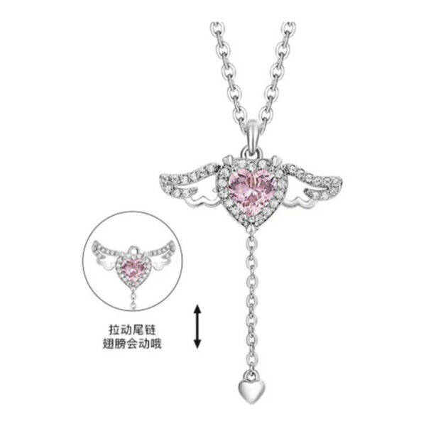 oly-98ce07646bde19f95f2368df9d362a28 Wholesale Cupid heart necklace female love Angel wings tassel romantic clavicle chain Qixi gift for girlfriend