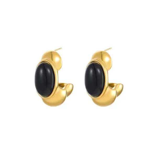 Wholesale PVD Coated Real Gold Plated Oval 304 Stainless Steel IG Style Vintage Style Simple Style Waterproof Non Tarnish Ear Studs