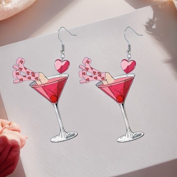 Wholesale Valentine's Day Limited Pink Heart Wine Glass Acrylic Earrings Party Creative Design Earrings