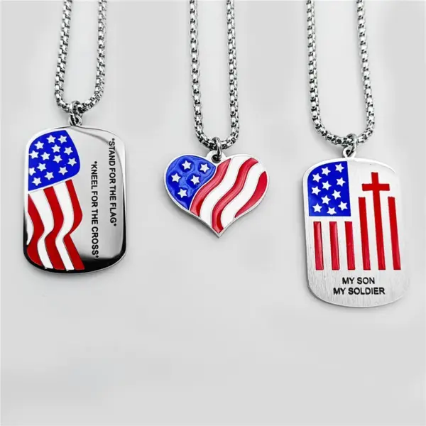 Wholesale 1 Piece 26mm 46mm 60cm 304 Stainless Steel Waves Heart Shape American Flag Pendant Chain