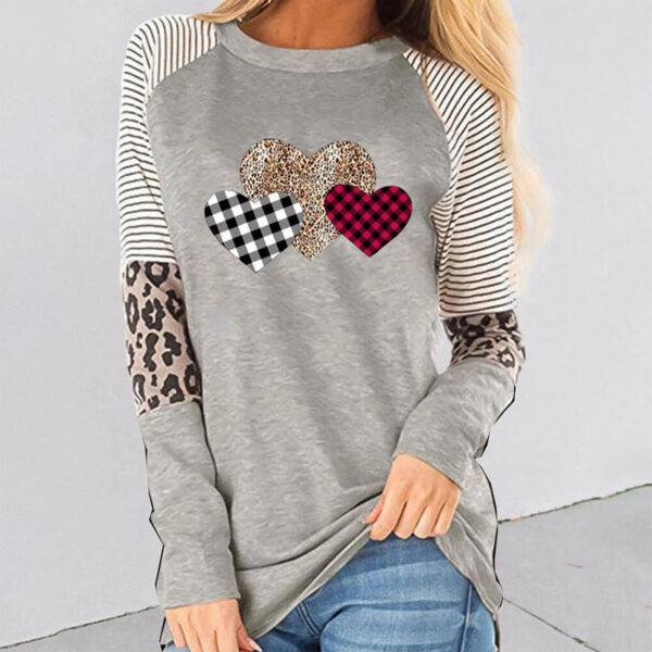 Wholesale spring women's clothing Valentine's Day long sleeve stitching casual T-shirt round neck loose top