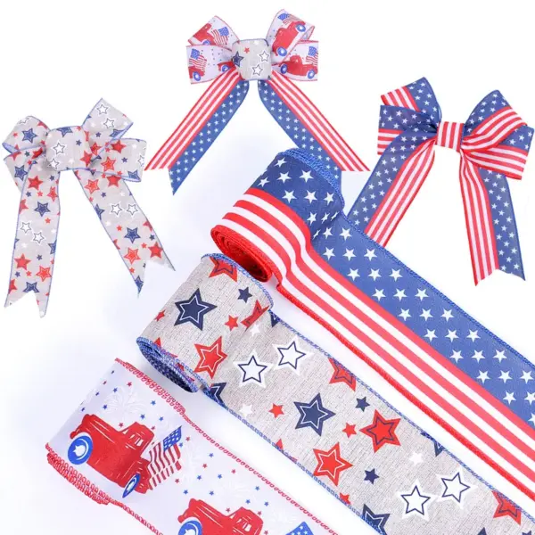 Wholesale Linen Ribbon Stars American Flag Decoration Bow Tie Gift Wrapping Ribbon Independence Day Celebration Party Supplies
