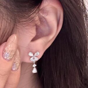 E6865 silver-bow water drop zircon stud earrings