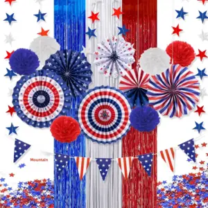 Wholesale Decorative Paper Fan Raindrop Confetti Set For American Independence Day Celebration Background Wall Party Supplies