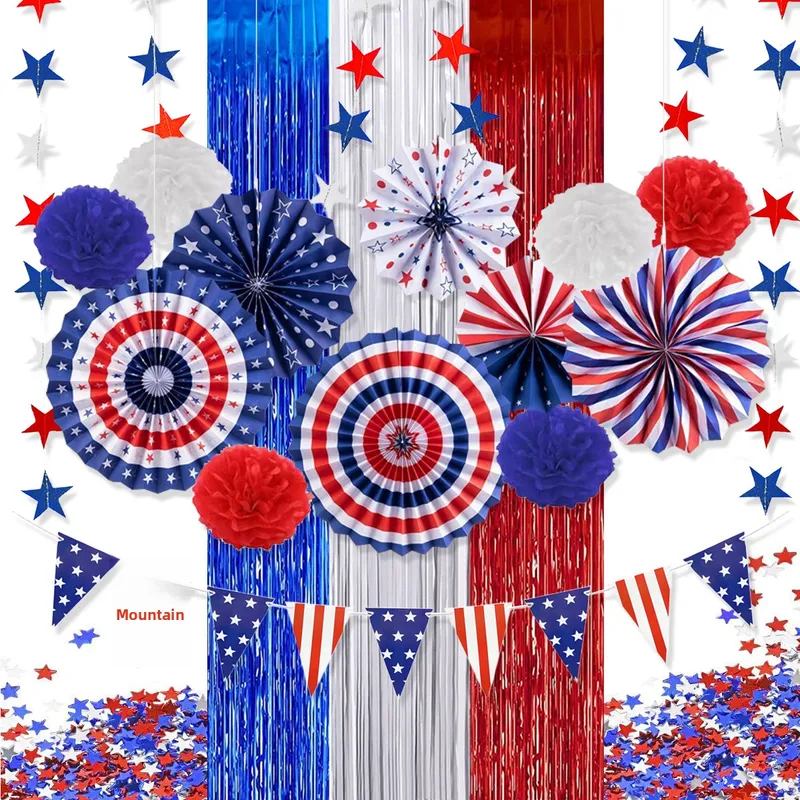 Wholesale Decorative Paper Fan Raindrop Confetti Set For American Independence Day Celebration Background Wall Party Supplies