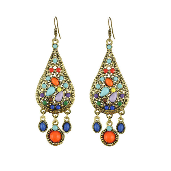 oly-990c67b0b36c3c0d8d1ac31fb4b68feb Wholesale jewelry retro Bohemian earrings women's colorful water drop tassel earrings long court style niche