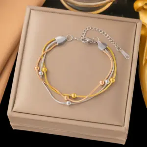 26 [Ae2094] Three-Layer Ball Bead Chain Bracelet Three Colors