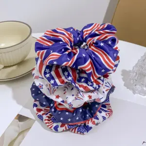 Wholesale Independence Day Hair Ring American Flag Large Intestine Hair Ring Simple Elegant Hair Rope Headwear Headwear Hot Sale