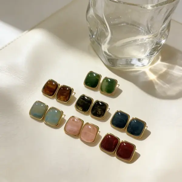 Wholesale Square Stud Earrings For Sensitive Ears, Hypoallergenic 304 Stainless Steel With 18K Real Gold PVD Coated Plating 0.03µm-0.05µm