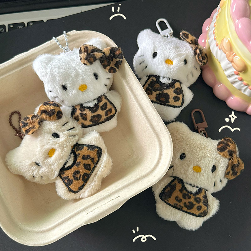 Wholesale Leopard Kitty Pendant Plush Cute KT Love Bag Pendant Miu Style Student Girl Heart Keychain