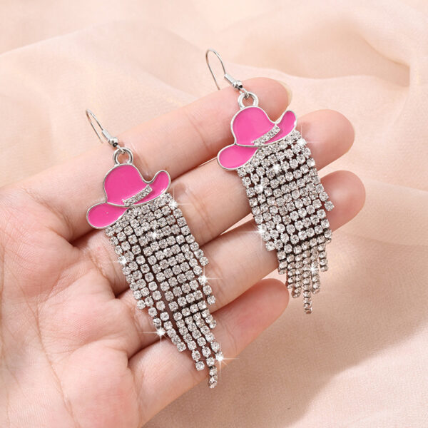 Wholesale Pink tassel cowboy hat earrings, long earrings, luxury jewelry